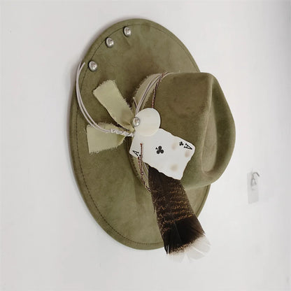 Retro Suede Fedora Hat with Feather Accessories