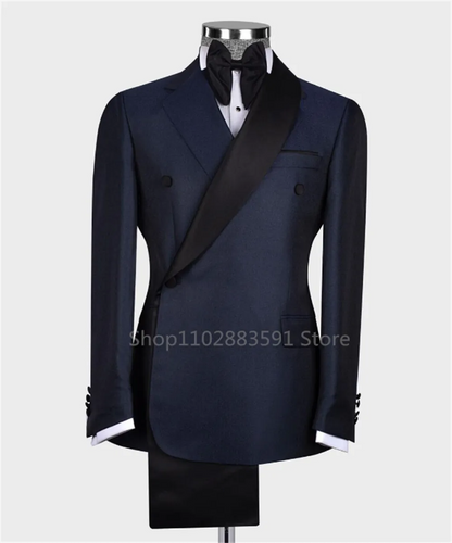 Fashion Suits for Men Slim Fit Double Breasted Blazer Pants 2 Pieces