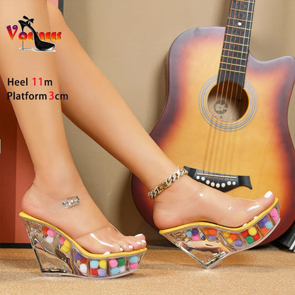 Designer New Fashion Party Women Sandals Sexy Transparent 11CM Wedges