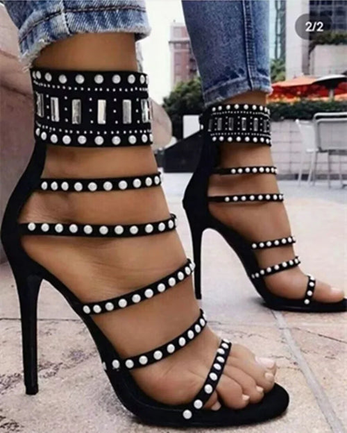 New Women Gladiator Sandals Sexy Open Toe Hot Diamond Pearl Ankle Band