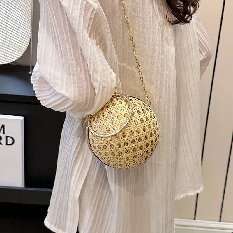 Sparkly Round Evening Purses for Women Shiny Diamonds Handbag Unusual