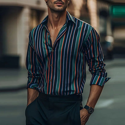 Casual Shirts Men Leopard Print Vintage Button-up Lapel Shirt