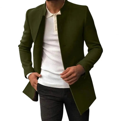 Trendy Men Suit Coat Formal Men Woolen Coat Long Sleeves Keep Warm