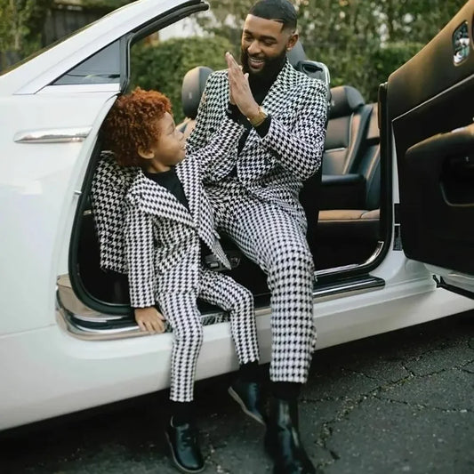 Houndstooth Male Blazer Sets Peak Lapel One Button 2Pcs Elegant Slim