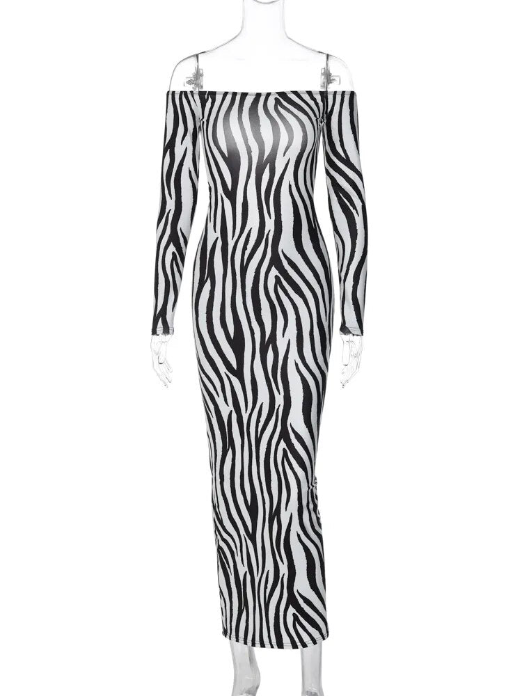 Hugcitar Striped Print Slash Neck Long Sleeve Backless Ruched Sexy