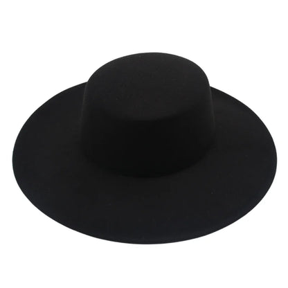 10cm Big Wide Brim French Fedora Hat Solid Classic Wool Jazz Flat Brim