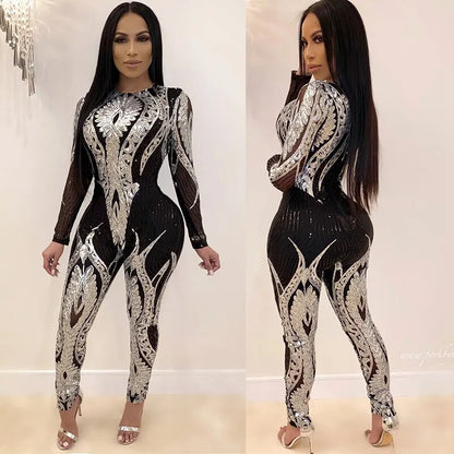 Sexy Gold Sequin Jumpsuit Women Bodycon Overalls Glitter Bandage