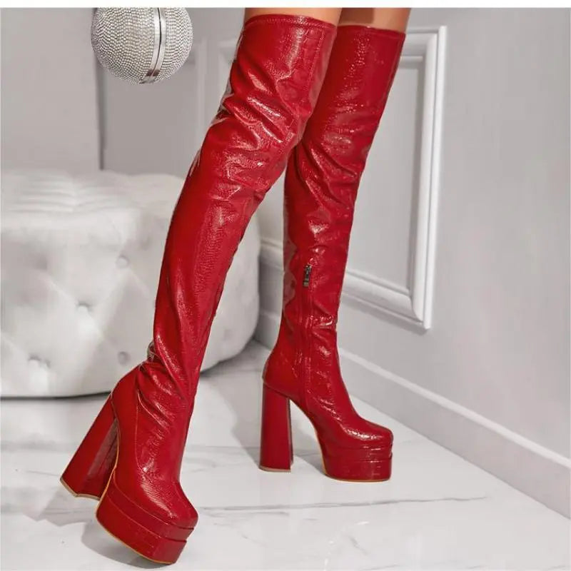 Pre Sale of New European and American Fashion Thick Heeled Knee Boots