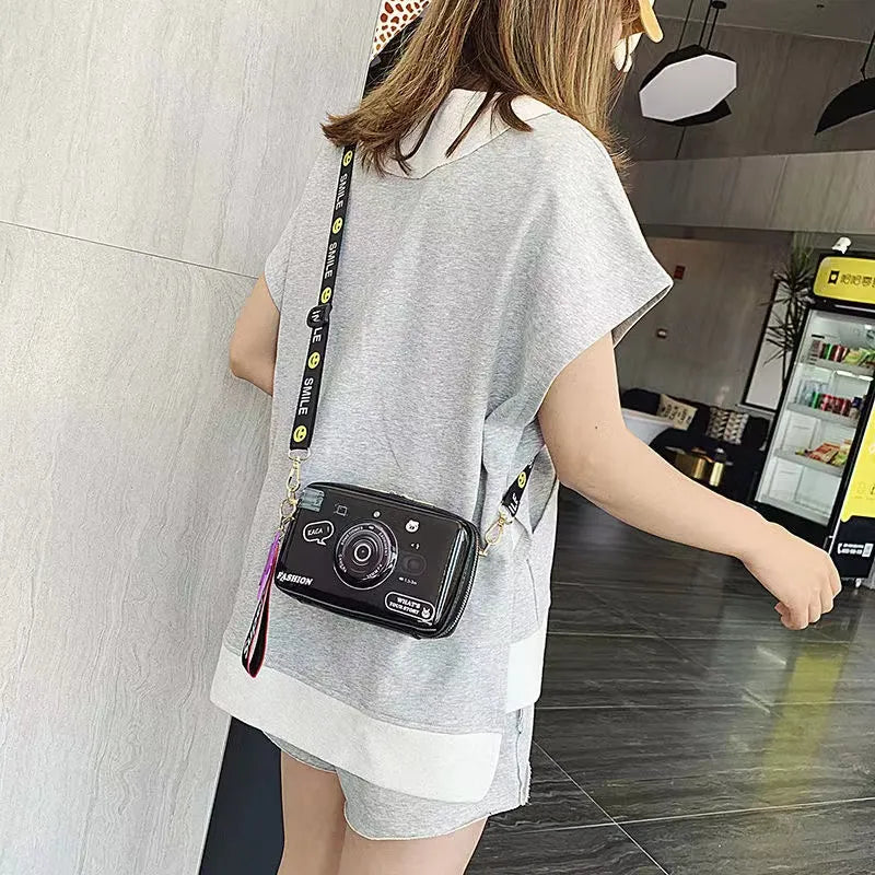 Trendy Camera Design Cartoon Print PU Female Shoulder Bag Crossbody