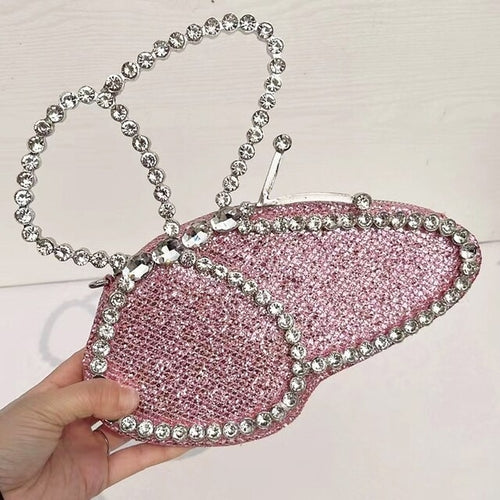 White Rhinestone Pink Butterfly Wedding Evening Clutches New Arrival