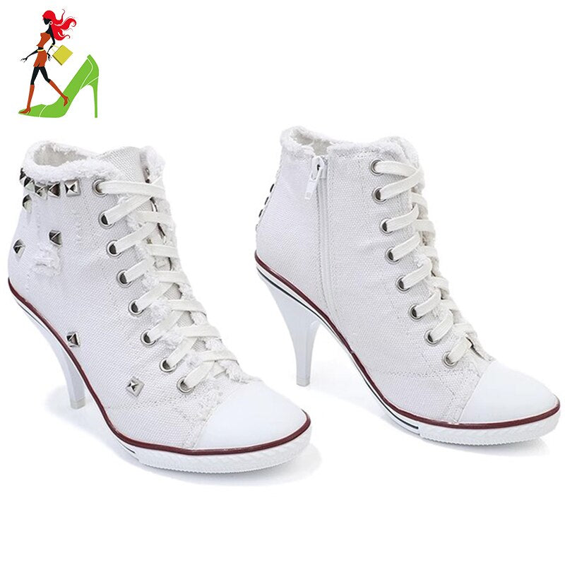 Women Boots Short High Heels Shoes For Women Botas British Style Rivet