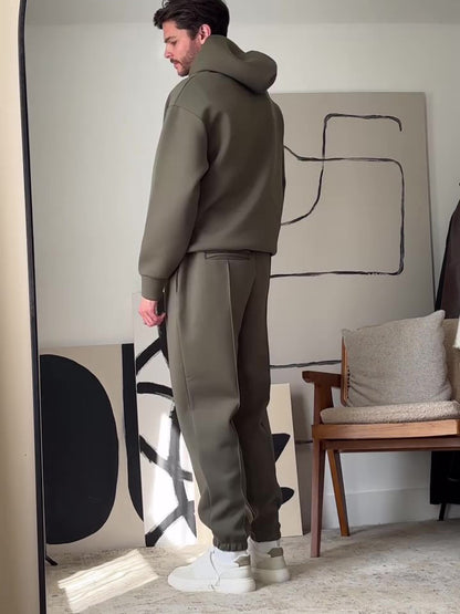 Men's Casual Hooded Sweatshirt & Elastic Waist Pants Set