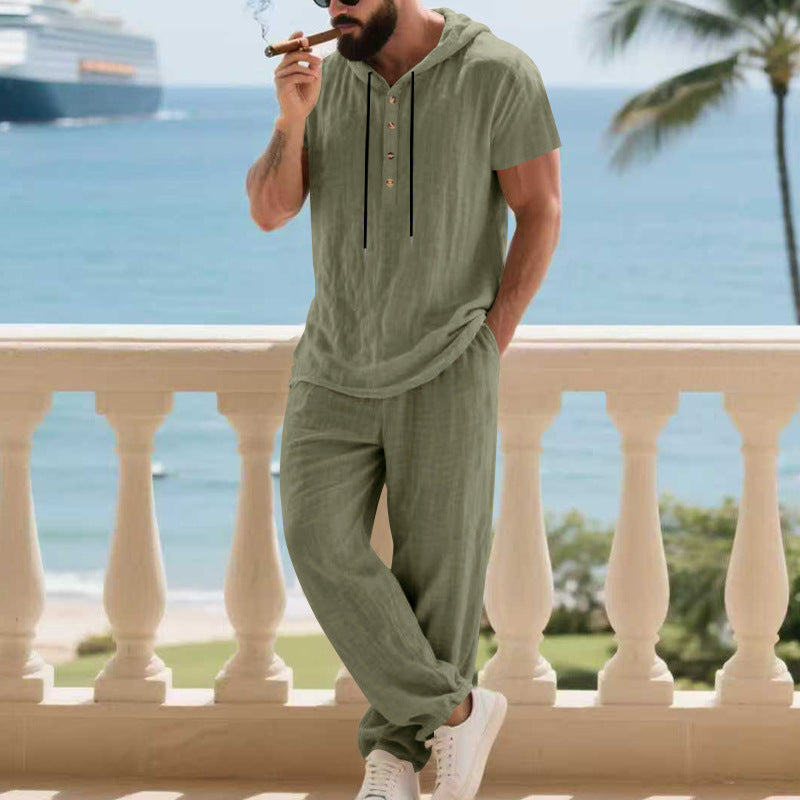 Men's Casual Linen Loose American-Style Pants Suit
