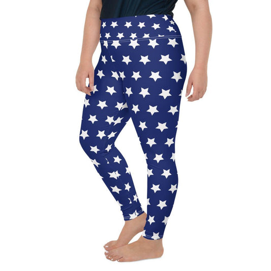 4th of July Plus Size Blue Star Leggings