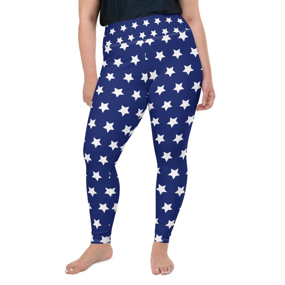 4th of July Plus Size Blue Star Leggings