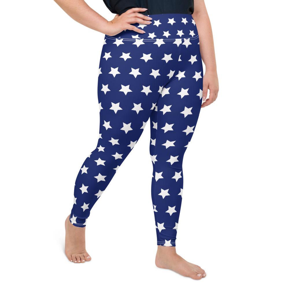 4th of July Plus Size Blue Star Leggings