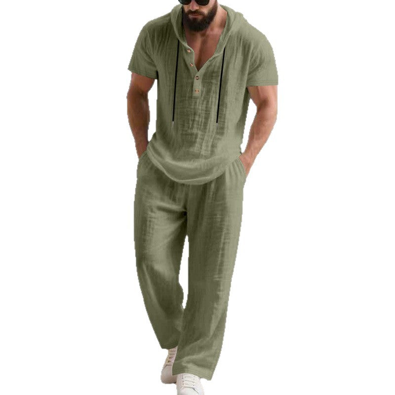 Men's Casual Linen Loose American-Style Pants Suit