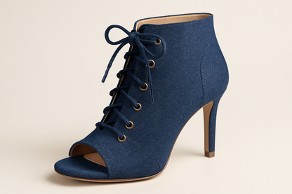 high heel classy denim lace up opentoe shor