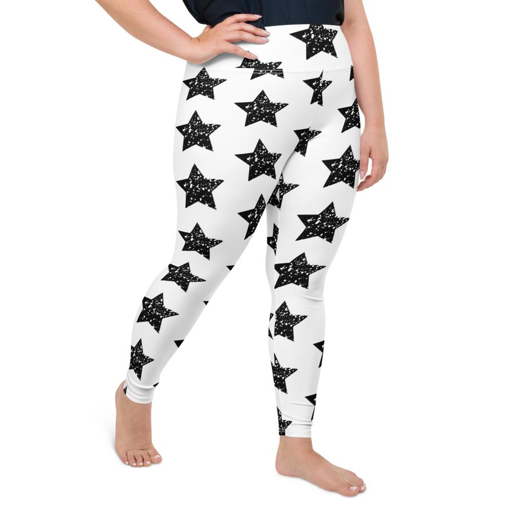 Black Star on White Plus Size Leggings