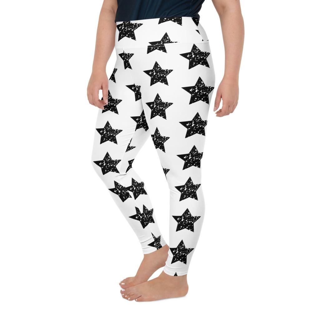 Black Star on White Plus Size Leggings