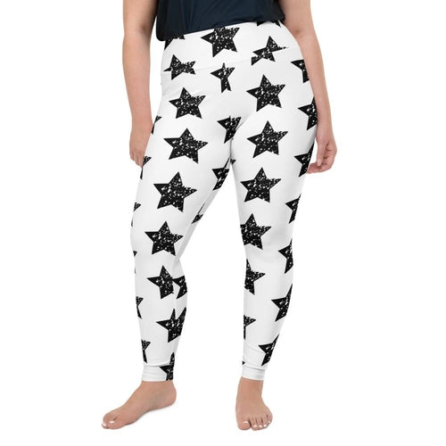 Black Star on White Plus Size Leggings