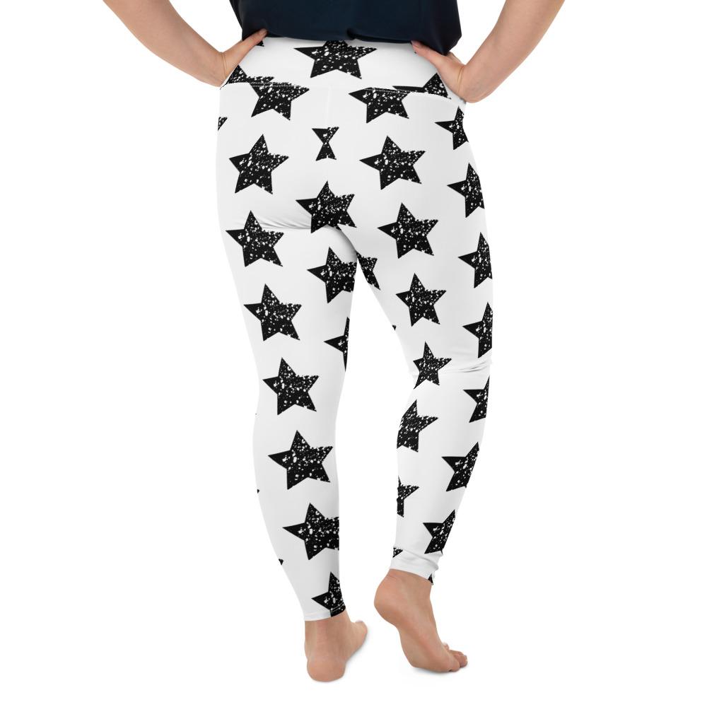 Black Star on White Plus Size Leggings