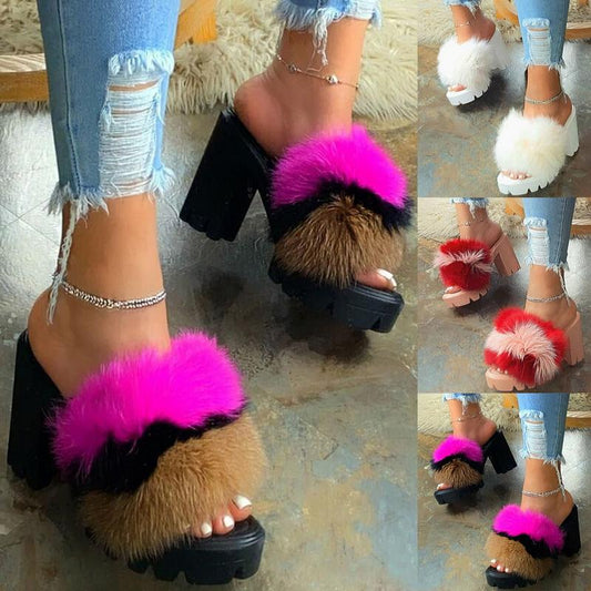 Sexy Women's Party High Heel Sandals with Fur