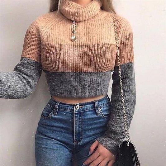 Turtleneck Sweaters Sexy Navel Bare Cropped Tops Women Autumn/Winter