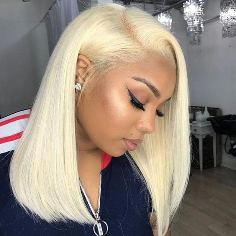 Blonde Short Bob Wigs Lace Front Human Hair Wigs Soft Pre Plucked