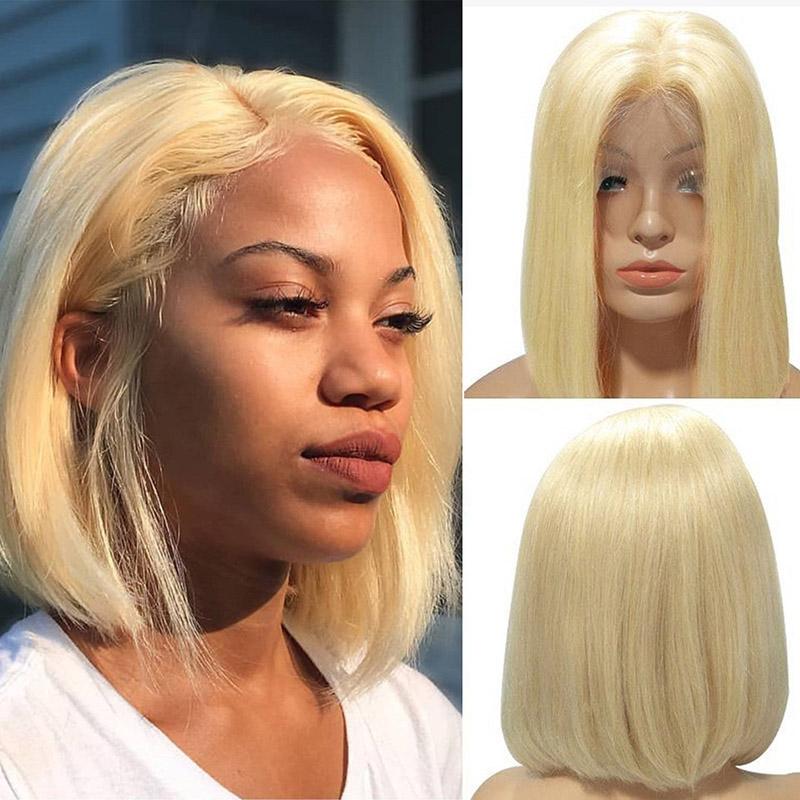 Blonde Short Bob Wigs Lace Front Human Hair Wigs Soft Pre Plucked