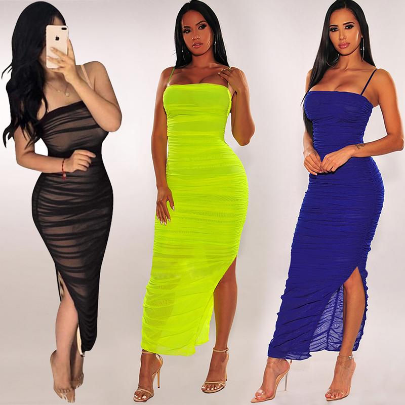 Fashion New Pleated Bodycon Slit Dress Sexy Summer high quality