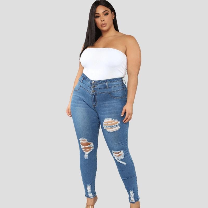 Plus Size High Waist Ripped Jeans
